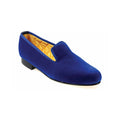 The Albert slipper in royal blue velvet, plain, with a gold quilted lining.
